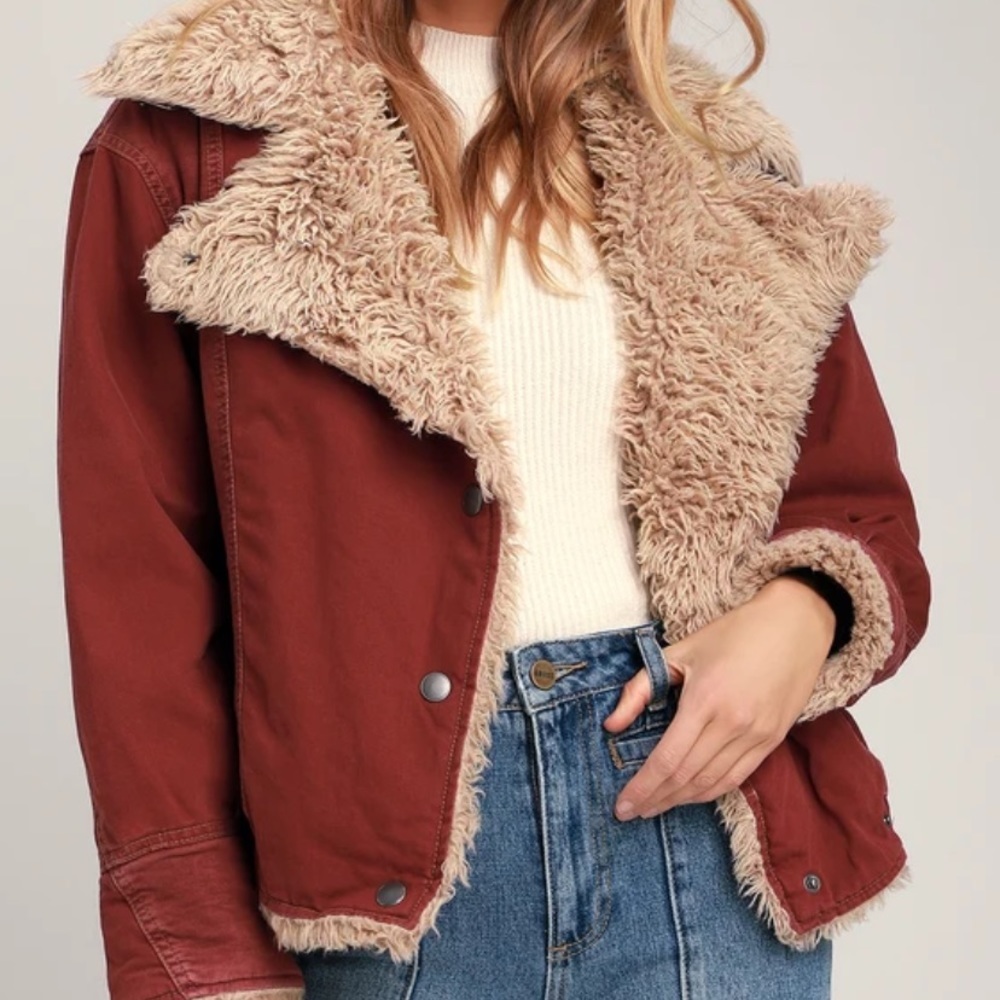 Free People Rust Utility Jacket with Faux Shearling